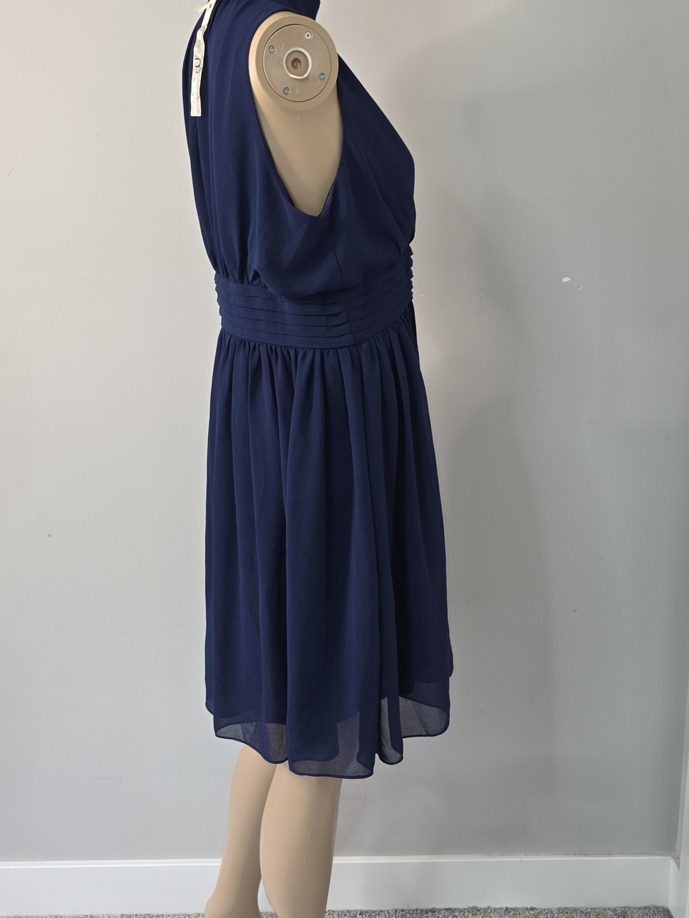 Ya Los Angeles Windy City Navy Halter Midi Dress Sz L Side Zip Lined Chiffon - Picture 9 of 16